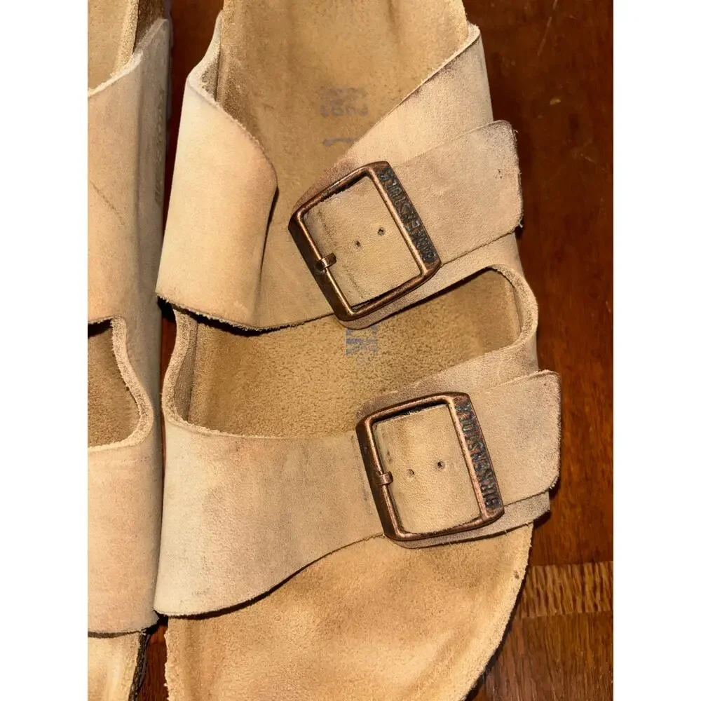 Birkenstock Arizona taupe suede slide-on sandals (size 42/women’s 11)